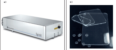 圖1：Spirit 1040-IMC 激光器（a）具備高重復(fù)率的工業(yè)飛秒激光器，平均功率高達(dá)16瓦，是進(jìn)行 ClearShape加工（b）的理想之選。